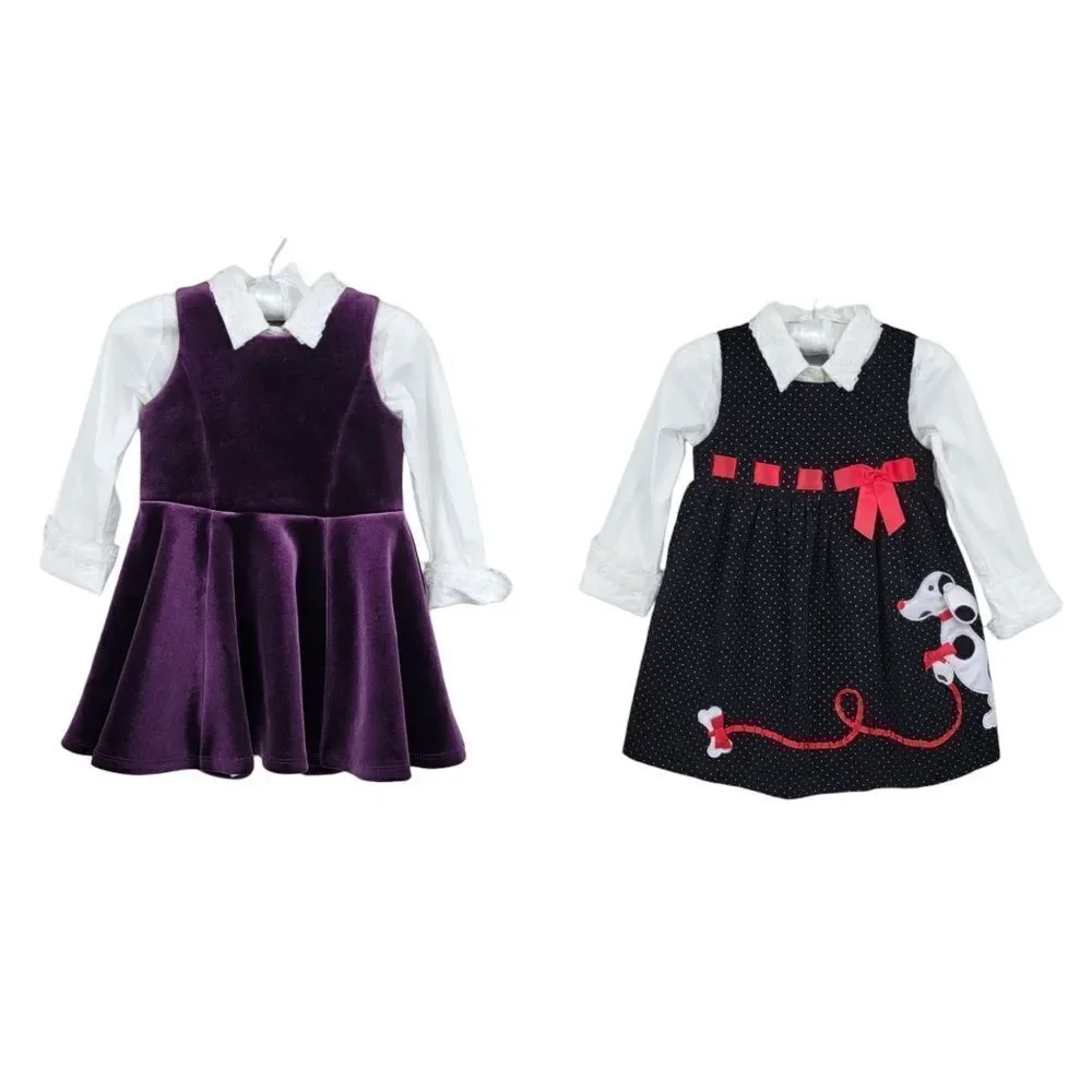 Girls Winter Fall Dress Bundle Formal Special Occasions Purple Velvet Black Cord